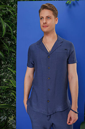 G 1549 Slim Fit İndigo Klasik Gömlek