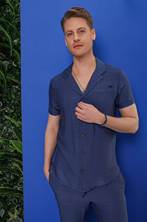 G 1549 Slim Fit İndigo Klasik Gömlek