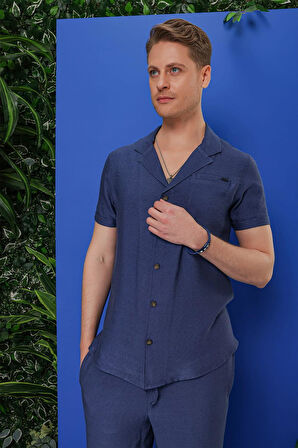 G 1549 Slim Fit İndigo Klasik Gömlek