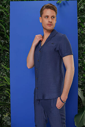 G 1549 Slim Fit İndigo Klasik Gömlek