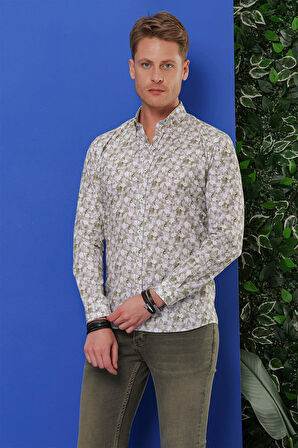 G 1542 Slim Fit Haki Klasik Gömlek