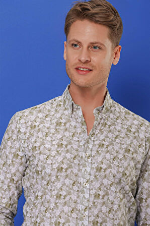 G 1542 Slim Fit Haki Klasik Gömlek