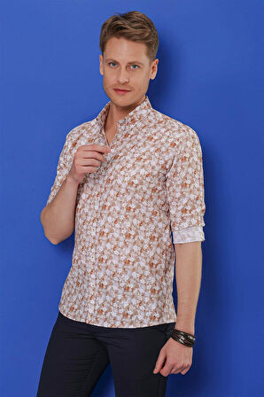 G 1542 Slim Fit Taba Klasik Gömlek