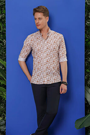 G 1542 Slim Fit Taba Klasik Gömlek