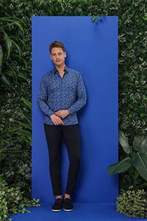 G 1540 Slim Fit Lacivert Klasik Gömlek