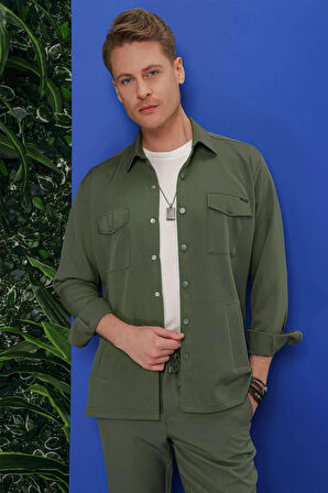 G 1534 Slim Fit Haki Klasik Gömlek