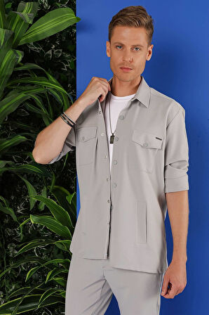 G 1534 Slim Fit Gri Klasik Gömlek