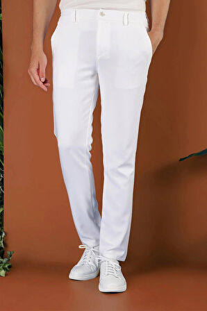 P 1116 Slim Fit Beyaz Spor Pantolon