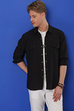 G 1551 Slim Fit Siyah Klasik Gömlek