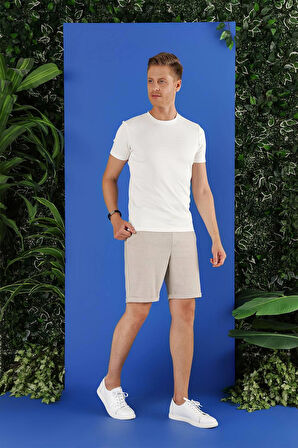 033 Slim Fit Bej Bermuda