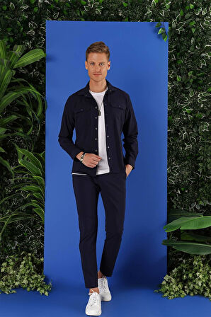G 1553 Slim Fit Lacivert Klasik Gömlek
