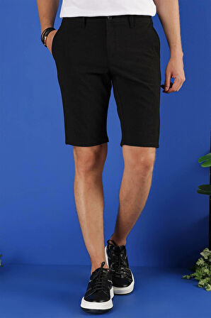 032 Slim Fit Siyah Bermuda