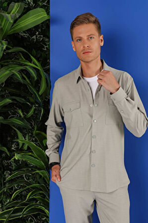 G 1552 Slim Fit Açık Gri Klasik Gömlek