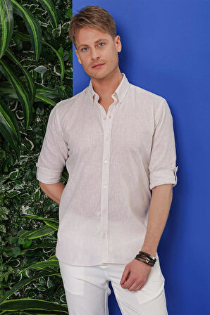 G 1554 Slim Fit Bej Klasik Gömlek