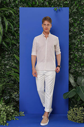 G 1554 Slim Fit Bej Klasik Gömlek