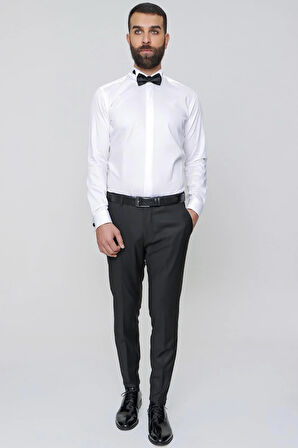 P 1091 Slim Fit Pilesiz Yan Cepli Esnek Yün Siyah Kumaş Pantolon