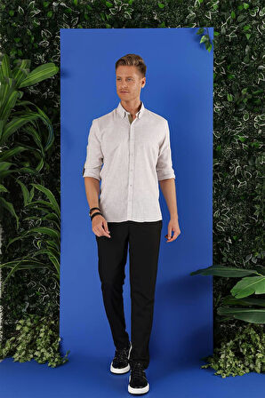 G 1555 Slim Fit Bej Klasik Gömlek