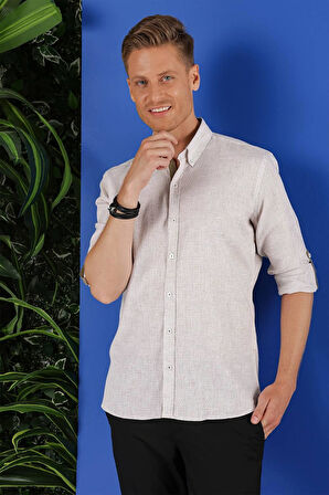 G 1555 Slim Fit Bej Klasik Gömlek