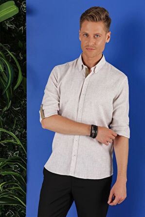 G 1555 Slim Fit Bej Klasik Gömlek