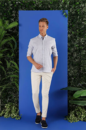 G 1555 Slim Fit Koyu Mavi Klasik Gömlek