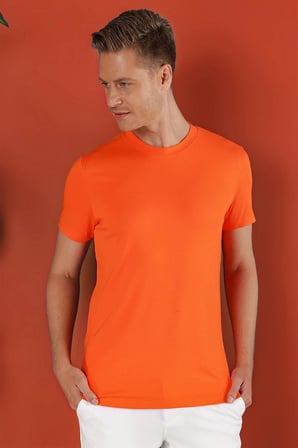 Ts 823 Slim Fit Bisiklet Yaka Düz Pamuklu Oranj Tişört