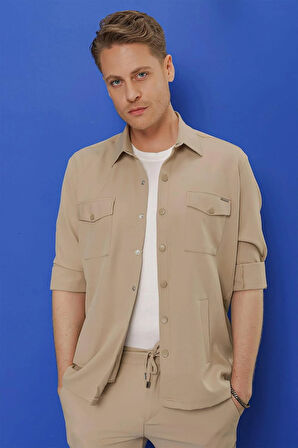 G 1534 Slim Fit Bej Klasik Gömlek