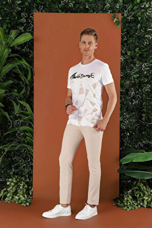 P 1123 Slim Fit Bej Spor Pantolon