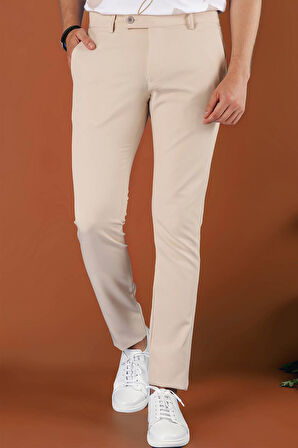 P 1123 Slim Fit Bej Spor Pantolon