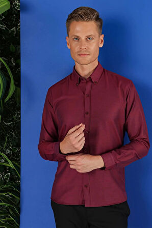 GK 685 Slim Fit Bordo Klasik Gömlek