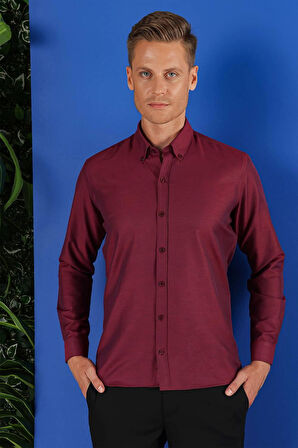 GK 685 Slim Fit Bordo Klasik Gömlek