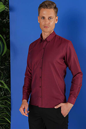 GK 685 Slim Fit Bordo Klasik Gömlek