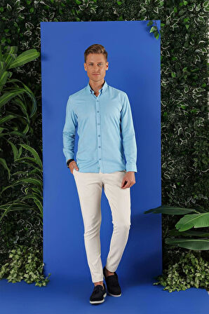 GK 685 Slim Fit Turkuaz Klasik Gömlek