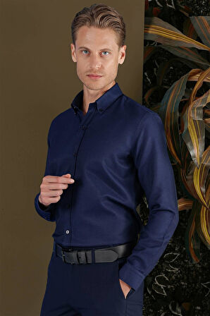 GK 686 Slim Fit Lacivert Klasik Gömlek