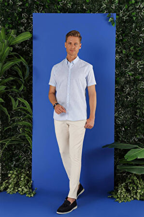 G 1556 Slim Fit Mavi Klasik Gömlek