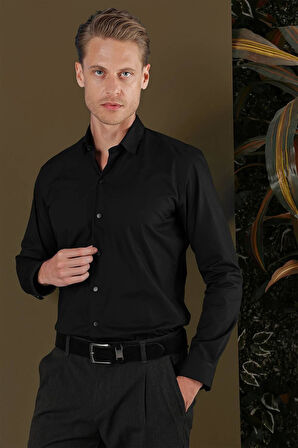 GK 700 Slim Fit Siyah Klasik Gömlek