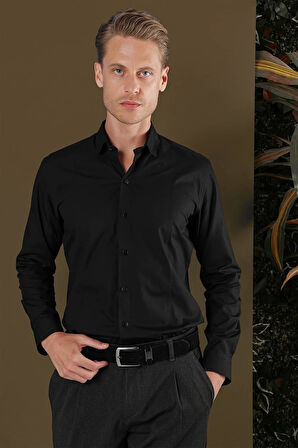 GK 700 Slim Fit Siyah Klasik Gömlek