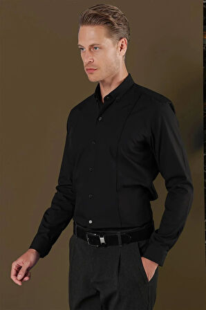 GK 691 Slim Fit Siyah Klasik Gömlek