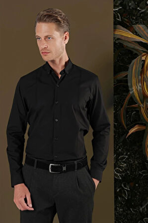 GK 691 Slim Fit Siyah Klasik Gömlek