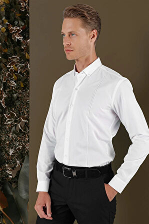 GK 691 Slim Fit Beyaz Klasik Gömlek