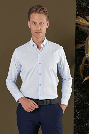 GK 691 Slim Fit Mavi Klasik Gömlek