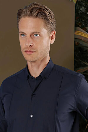 GK 691 Slim Fit Lacivert Klasik Gömlek