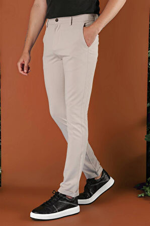 Slim Fit Beli Lastikli Gofre Kumaş Bej Spor Pantolon P 1126