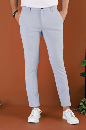 Slim Fit Beli Lastikli Gofre Kumaş Mavi Spor Pantolon P 1126