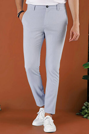 Slim Fit Beli Lastikli Gofre Kumaş Mavi Spor Pantolon P 1126