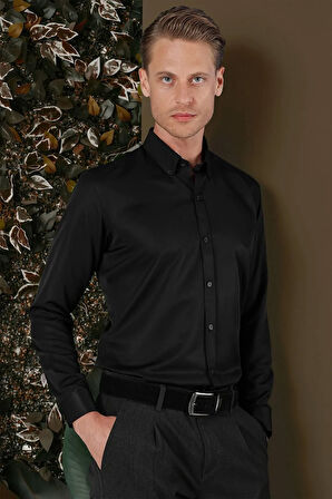 GK 692 Slim Fit Siyah Klasik Gömlek