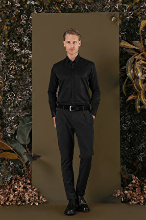 GK 692 Slim Fit Siyah Klasik Gömlek