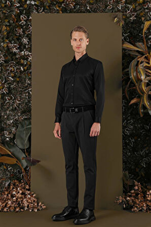 GK 692 Slim Fit Siyah Klasik Gömlek