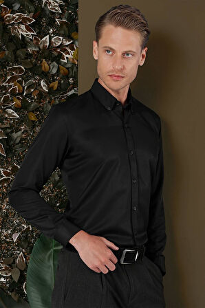 GK 692 Slim Fit Siyah Klasik Gömlek