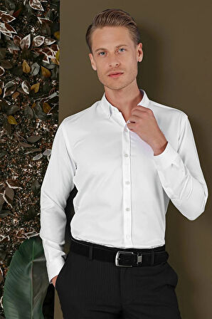 GK 692 Slim Fit Beyaz Klasik Gömlek