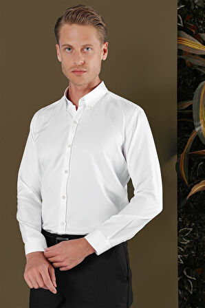 GK 692 Slim Fit Beyaz Klasik Gömlek